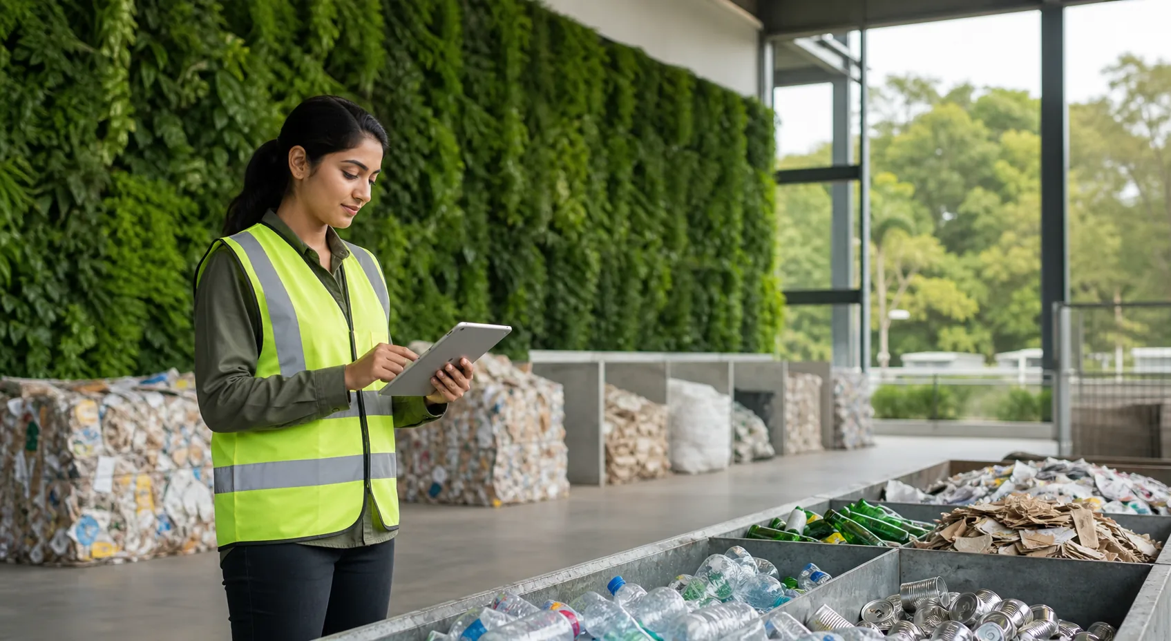 Environmental professional reviewing sorted resource streams